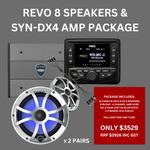 Wet Sounds REVO 8 Silver Speakers (2 Pairs) & SYN-DX4 Amp Package
